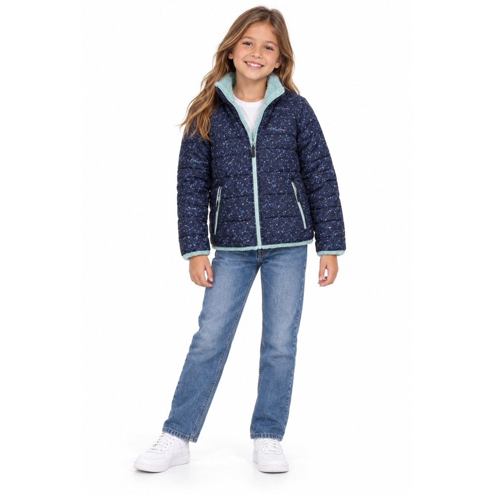 Eddie Bauer Reversible Jacket Kids Size S 7/8 Aqua Navy Puffer Fleece Gorpcore